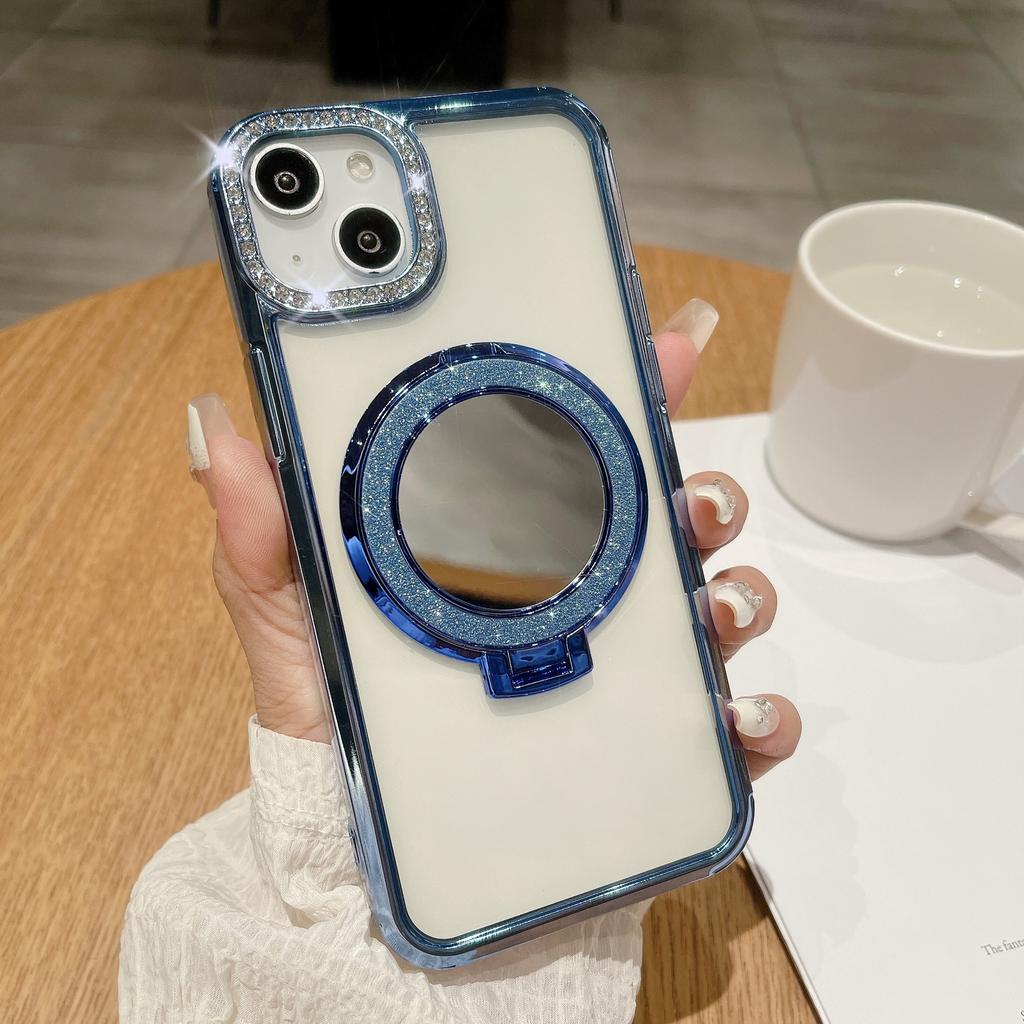 Подходит для iPhone15promax Зеркальная магнитная подставка, Чехол для телефона, Вспышка для объектива iPhone 14, 13 Градиентный глиттер