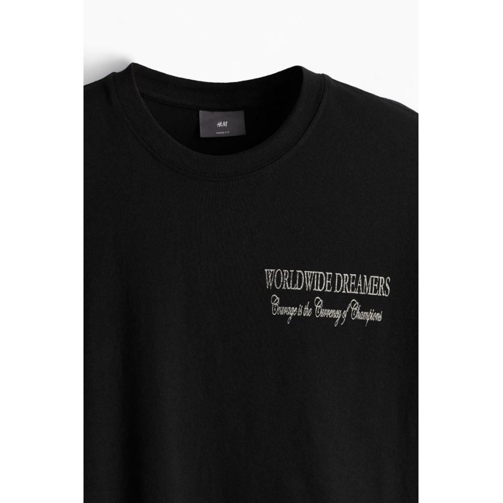 Футболка свободного покроя с принтом HM, черная, Worldwide dreamers