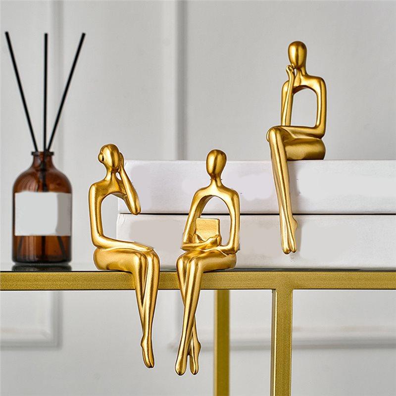 Тренд 2025 года Декор статуэток мыслителей из смолы, 3 шт. Абстрактные сидящие скульптуры, Фигурки для книжной полки, стола, Акцент для полки в комнате дома или офиса