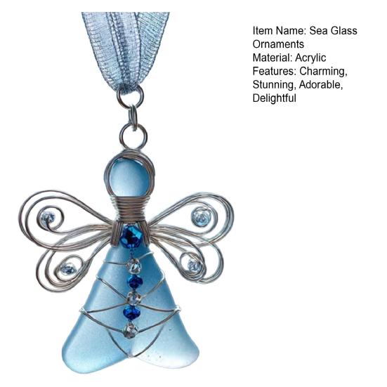 Ангел из морского стекла ручной работы, прибрежное рождественское украшение, искусство из морского стекла, памятный сувенир, ангел, обернутый проволокой, украшение для рождественской елки, для праздничного домашнего декора