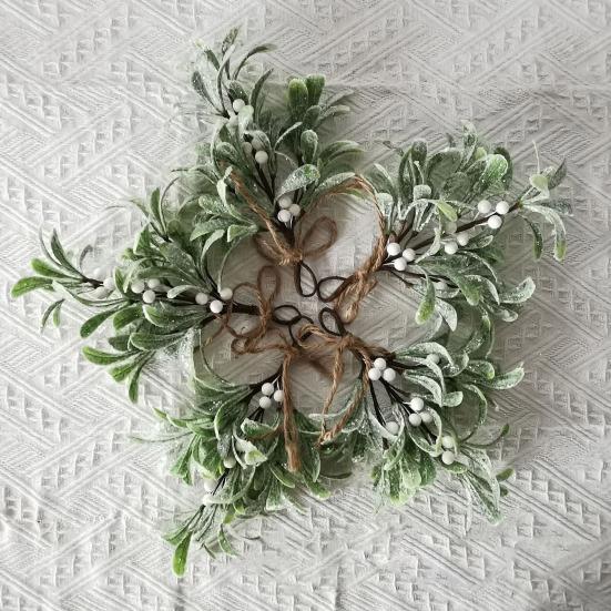 Artificial Mistletoe Branch Christmas Hanging Faux Mistletoe Ornament with Bow Glitter Leaves