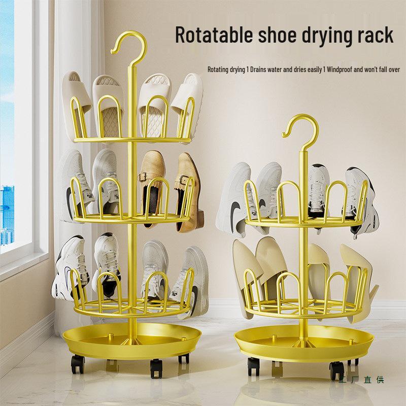 Multi-functional Floor-Standing Shoe Rack with Water Tray and Universal Wheels for Outdoor Balcony Use.