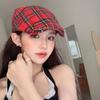 Short Brim Plaid Beret Cap Retro Women Artist Hat Curved Brimmed Hat Cloth Painter Cap Daily