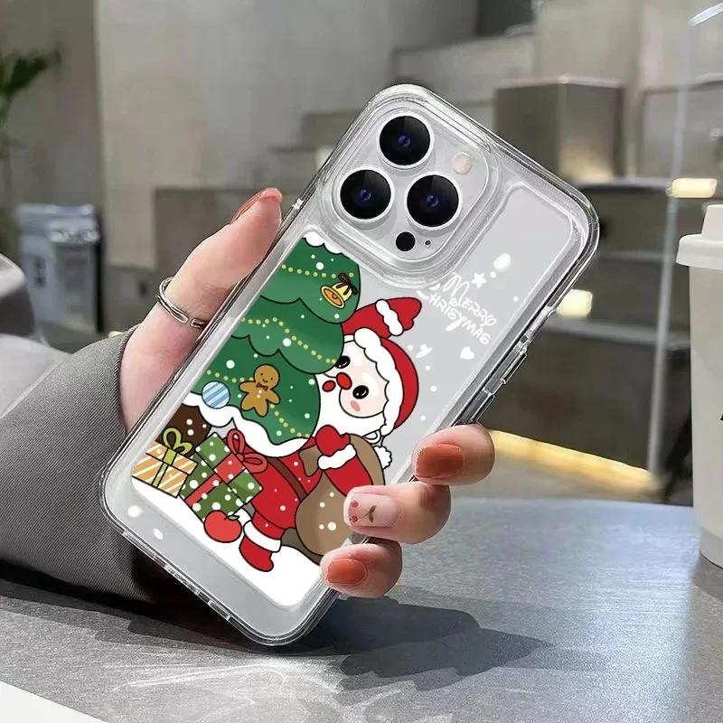 Мягкий прозрачный чехол для телефона iPhone 17 16 11 12 13 14 15 Pro Max XS XR X 7 8 Милый мультяшный Санта-Клаус Олень Снеговик Рождественский чехол