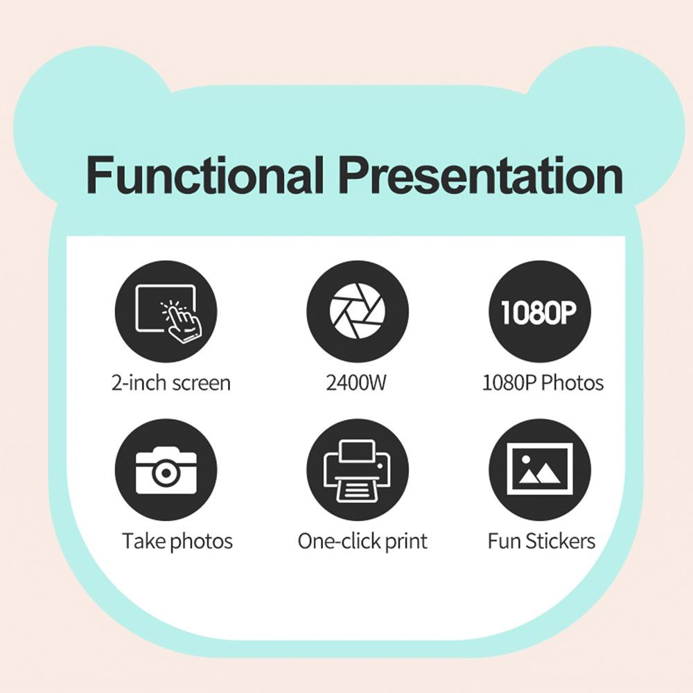 Kids Instant Print Camera Kids Camera 1080P Digital Camera with Dual Lens 2 Inch Screen Built-in