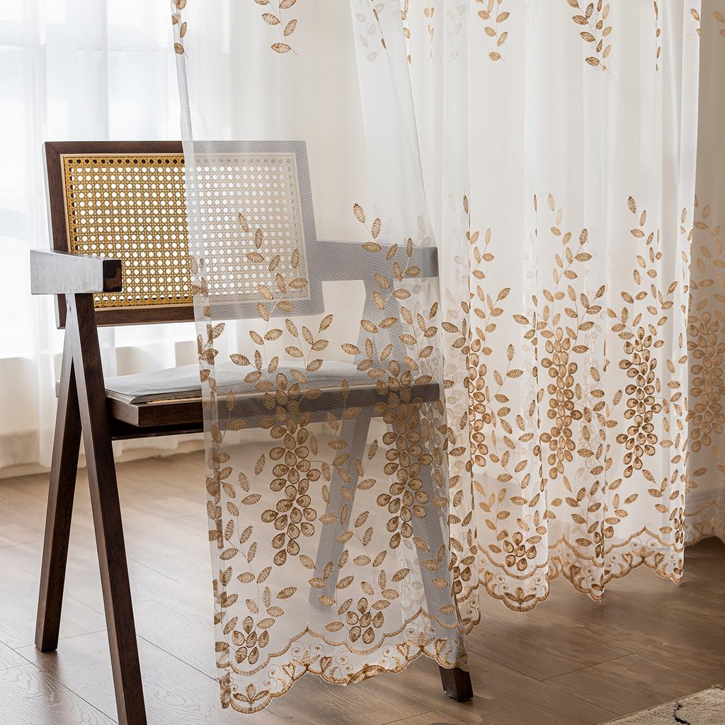 Вышитые шторы с цветочным узором для гостиной, спальни, балкона, светофильтрующие вуалевые драпировки на люверсах, всесезонные прозрачные оконные панели
