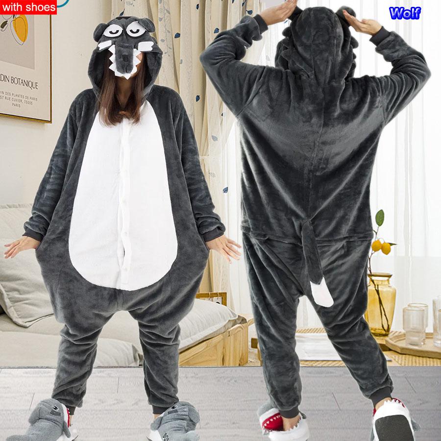 Мужчины Женщины Кигуруми Onesie Пижамы Унисекс Животное Косплей Олень Сова Волк Единорог Акула Костюм Пижамы Комбинезон Для Хэллоуина Вечеринка С обувью