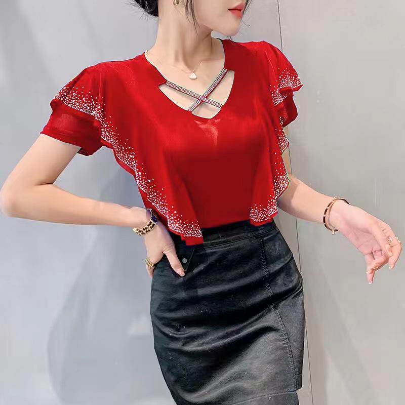 Весна 2025 Мода Сетка Ажурный Волан Длинный Рукав Женский Топ