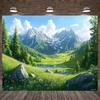 1 piece mountain forest and river scene decoration celebration background with blue sky and white clouds polyester material