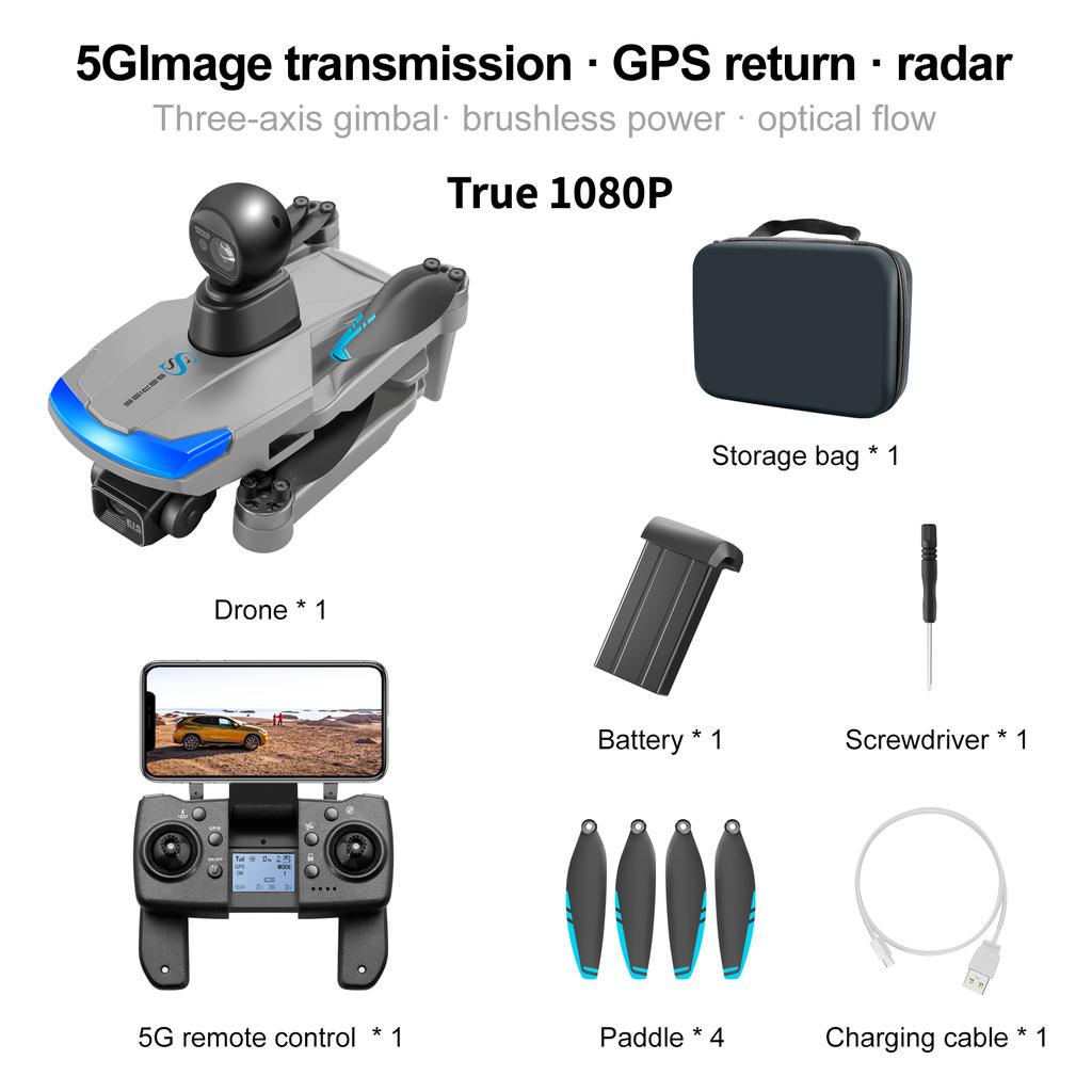 Новый профессиональный дрон S185 GPS Return 5G True 2.7K HD с двумя камерами, пультом дистанционного управления, сенсорным экраном, 3-осевым PTZ-управлением и функцией обхода препятствий
