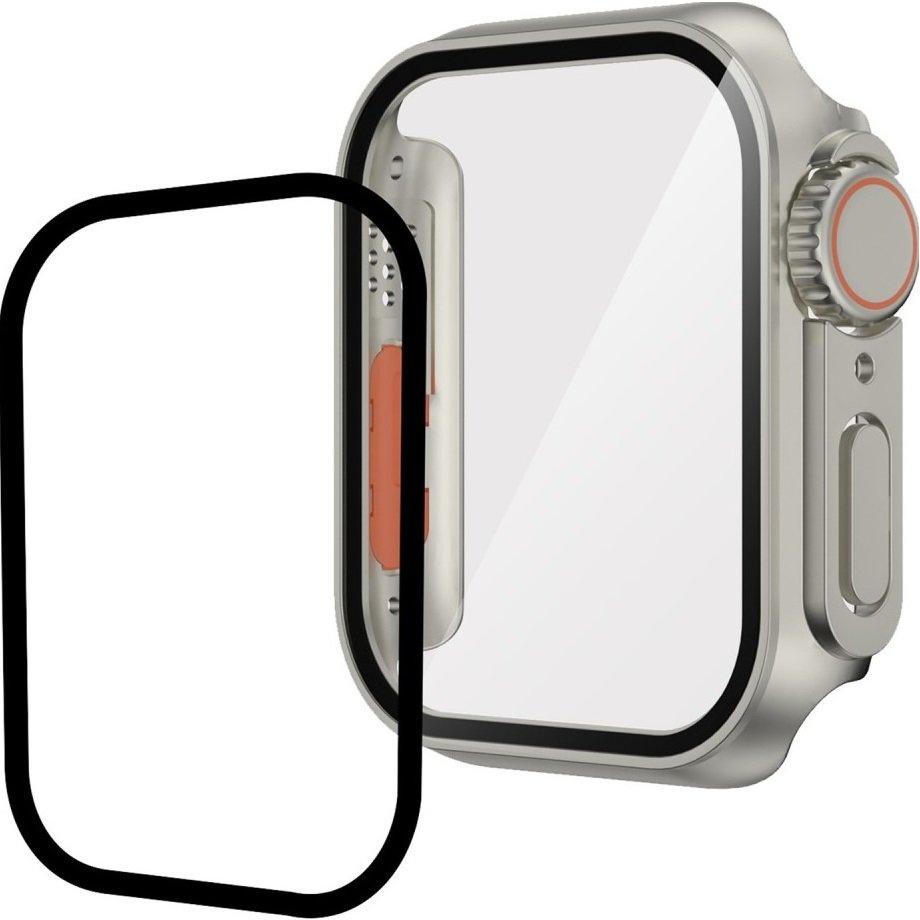 2in1 Case + Tempered Glass for Apple Watch 7/8/9 45MM, Silver/Orange
