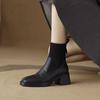 Женские вязаные короткие ботинки на толстом каблуке 2025: Универсальные облегающие ботильоны Мартин в британском стиле на высоком каблуке с эластичным носком для осени/зимы