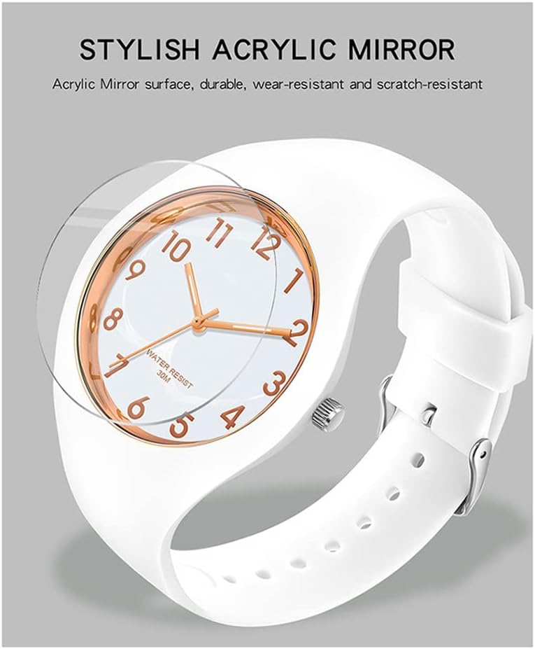 Women's Sport Watch Large Dial Waterproof Silicone Band Casual Fashion Quartz Analog Wristwatch for Ladies Girls