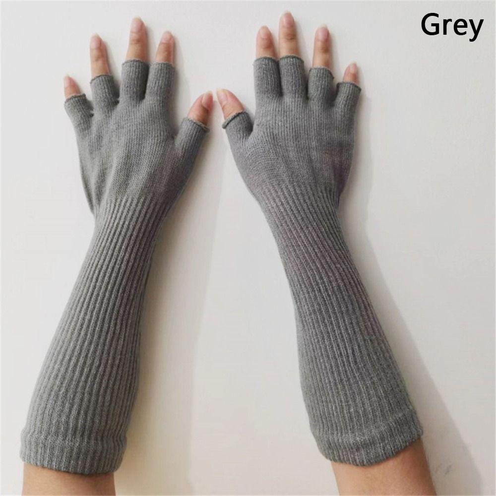 Unisex Knitted Warm Elbow Long Half Finger Gloves Work Gloves Arm Warmers