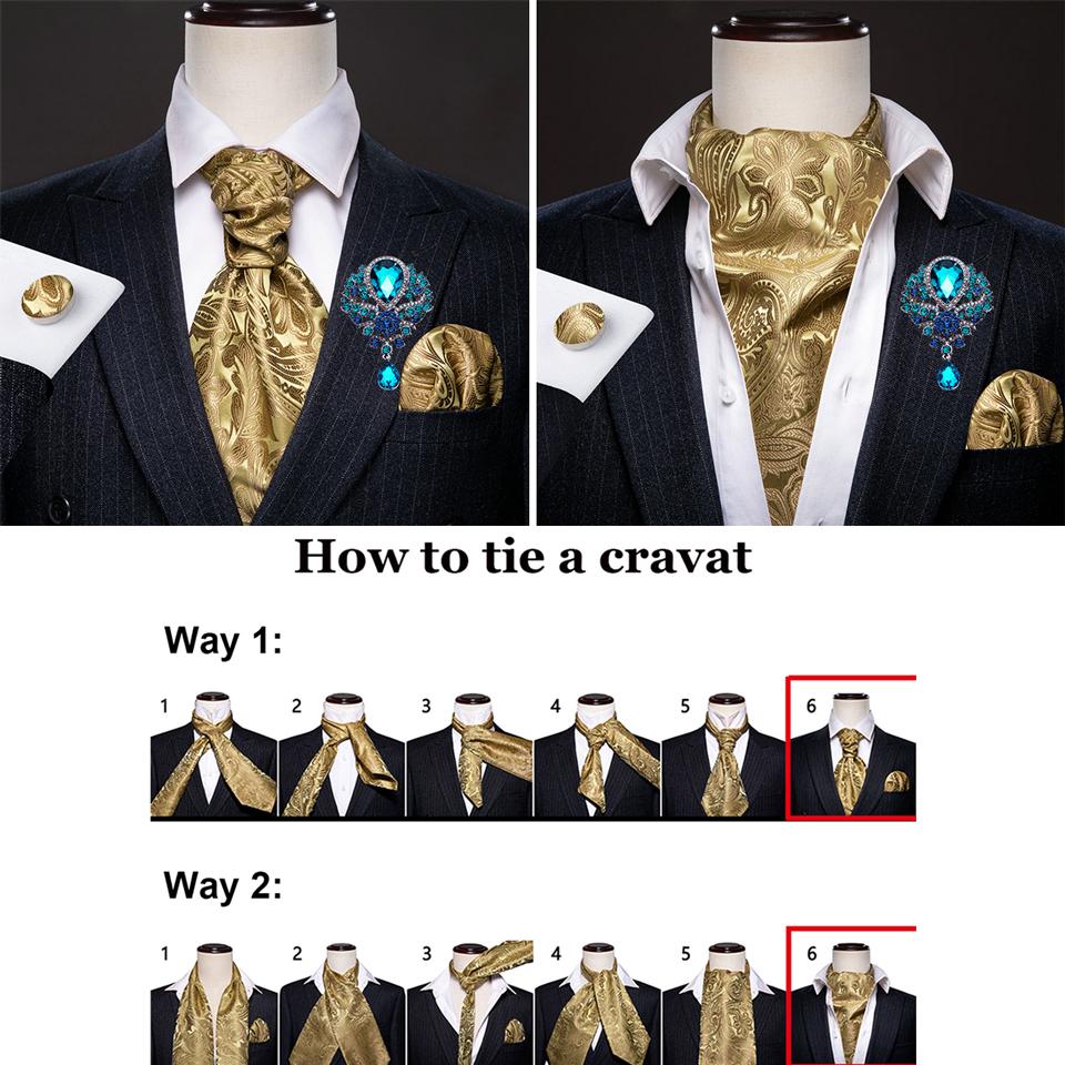 12 стилей, роскошный Ascot с брошью для мужчин, шелковый галстук с пейсли, платок, запонки, набор для свадьбы, официальный дизайнер