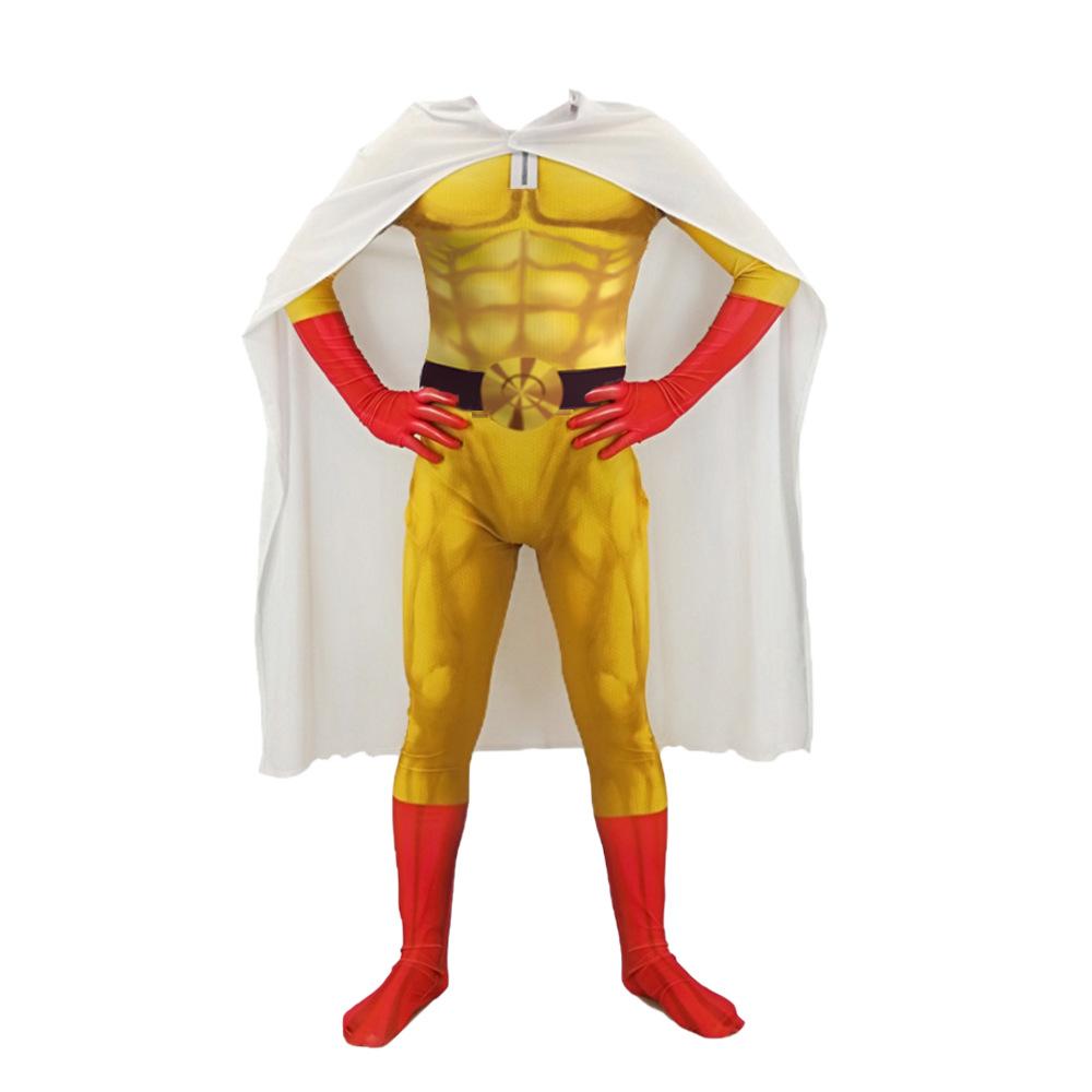Костюмы для косплея One Punch Man для Сайтамы Аниме Косплей Бодисуит Супергерой Хэллоуин Комбинезоны Наряды с Плащом Роль