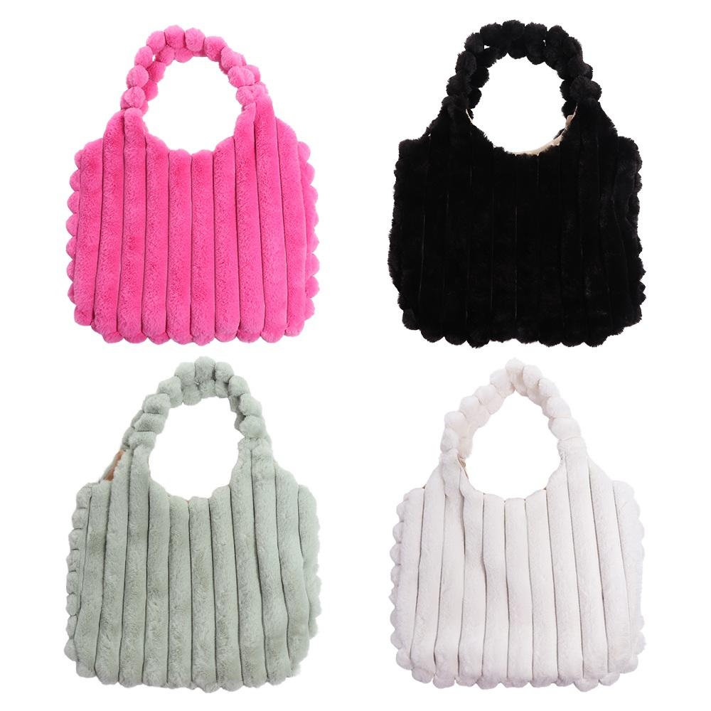 Large Capacity Plush Handbag Solid Color Plush Shoulder Bag Kawaii Plush Tote Bag Winter
