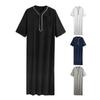 Мужской халат-кафтан, однотонный, со средними рукавами, длинный, с V-образным вырезом, абайя, молитвенная одежда, халат ихрам для летней повседневной носки