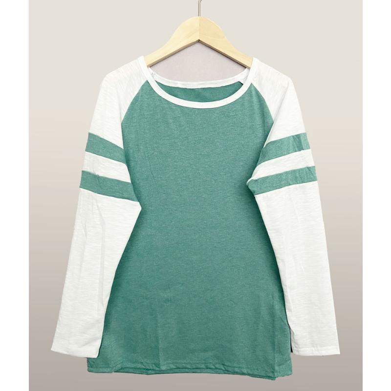 Весенне-осенняя женская блузка, модная трехцветная полосатая футболка с длинными рукавами и круглым вырезом, топы с цветными блоками