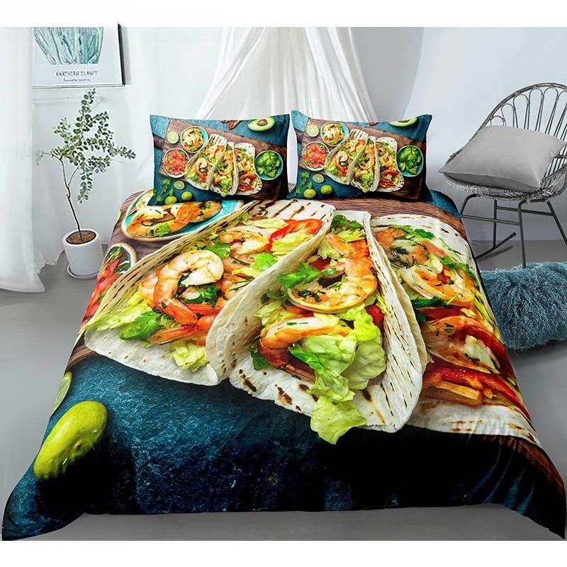 Еда Говядина Комплект постельного белья 3D Свежее мясо Пододеяльник Кинг/Квин Сайз Вкусные морепродукты Сашими Голень Стейк Реалистичный Пододеяльник