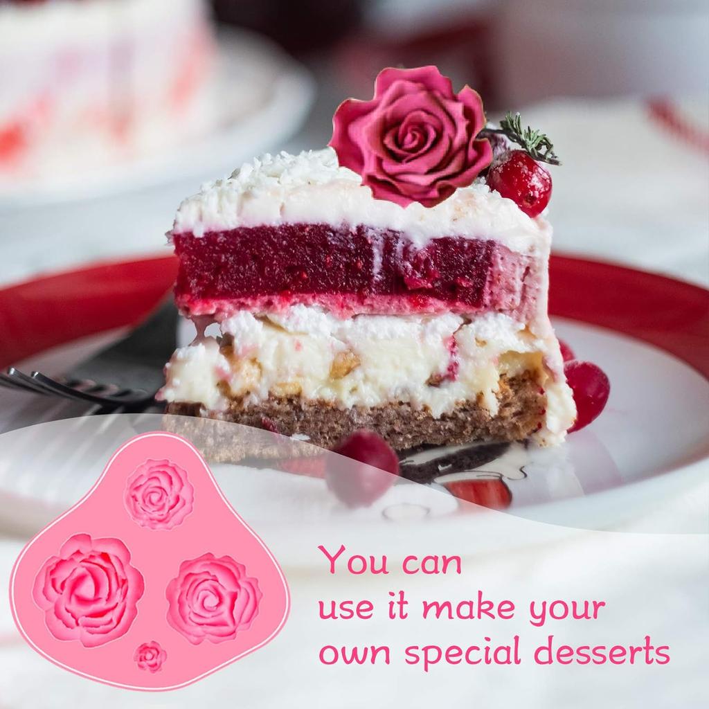 6-Piece Cake Molds Set, Flower/Butterfly/Leaf Shapes, Food-Grade Silicone, Pink Baking Tools