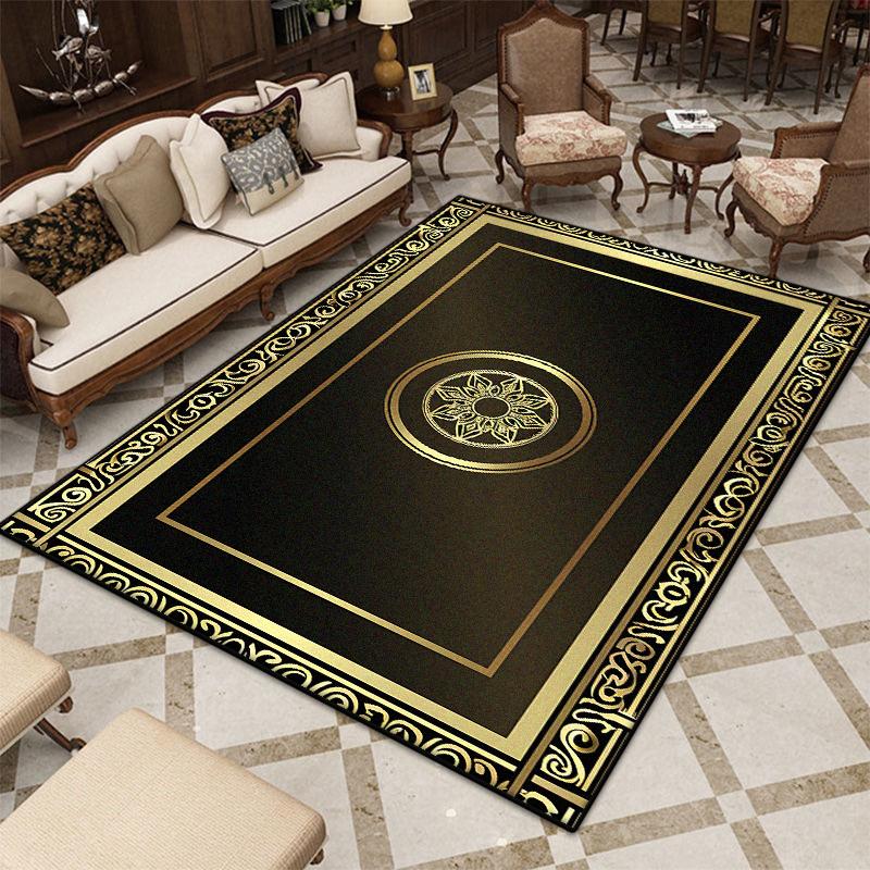 Ковер в европейском стиле, черный с золотым, для гостиной, роскошный декор, мягкий, пушистый, моющийся, прикроватный коврик для спальни, противоскользящий, складной