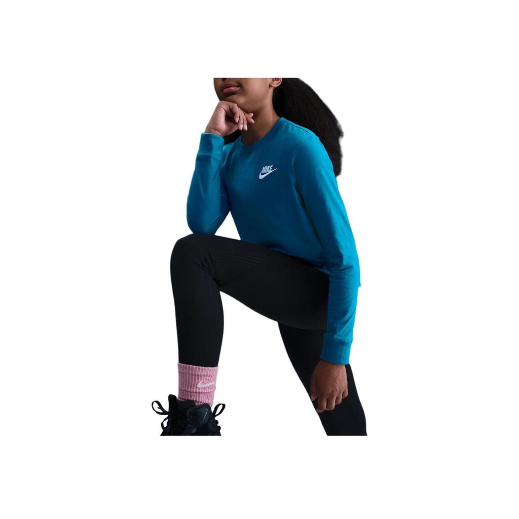 Nike Спортивная футболка с длинным рукавом и круглым вырезом с логотипом, детские топы FZ4946-301