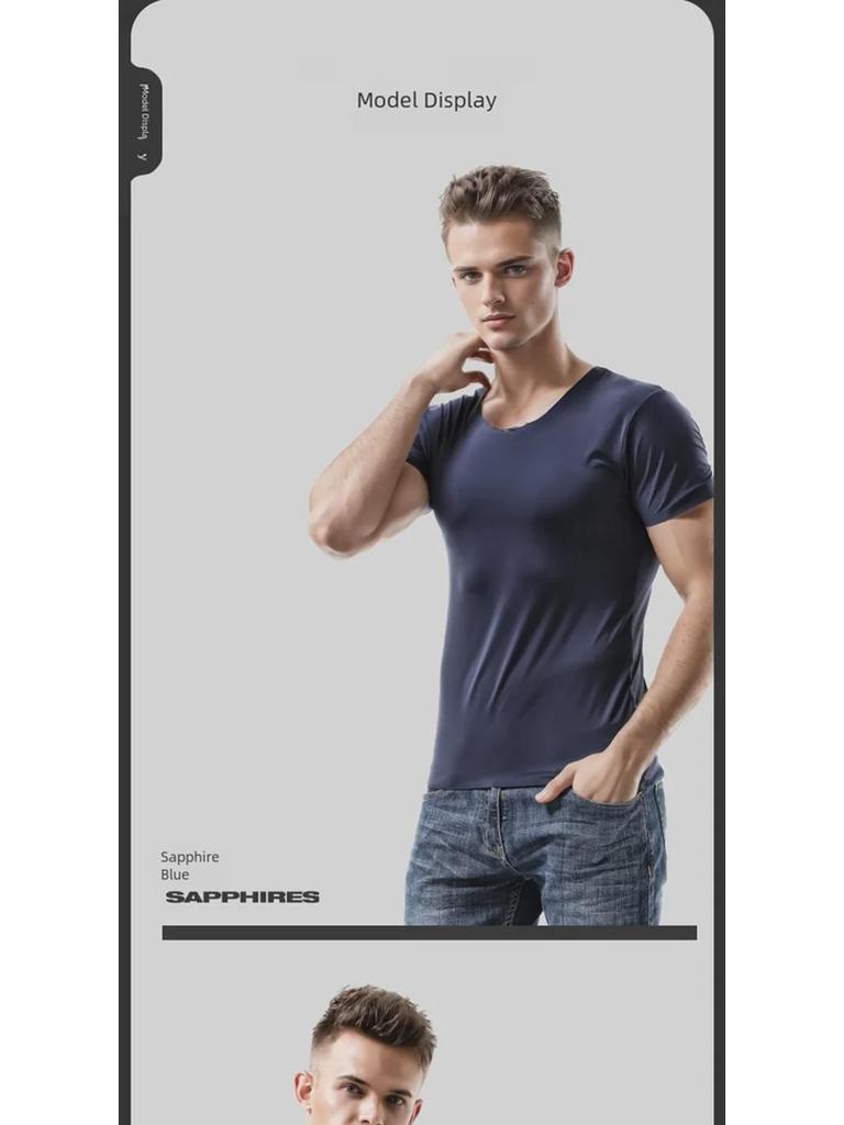 Мужская летняя бесшовная белая футболка с короткими рукавами из шелка Ice Silk