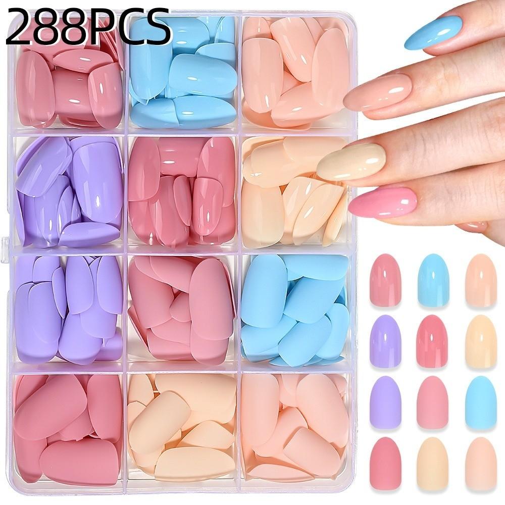 288pcs Solid Color Press On Nails Matte Finish Acrylic Fake Nails Hot Nail Tips Daily Wear