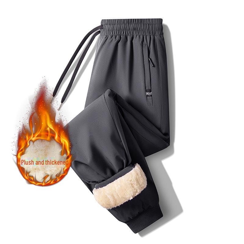 Men's Graphene Lambskin Windproof Pants: Winter Plus Velvet, Thickened for Warmth, Suitable for Men and Women, Straight Fit.