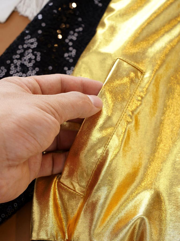 Девочки Блестящие Пайетки Бронзовая Ткань Куртка Воротник-стойка Пальто для Сценических Выступлений и Вечеринок