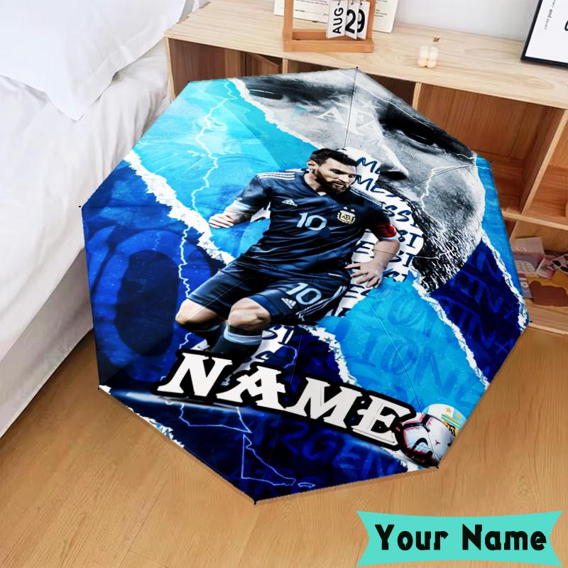 Custom Name Me-ssi football Umbrella, Foldable Umbrella Suitable for Outdoor Shopping Travel Sports, Exquisite Gift for Family