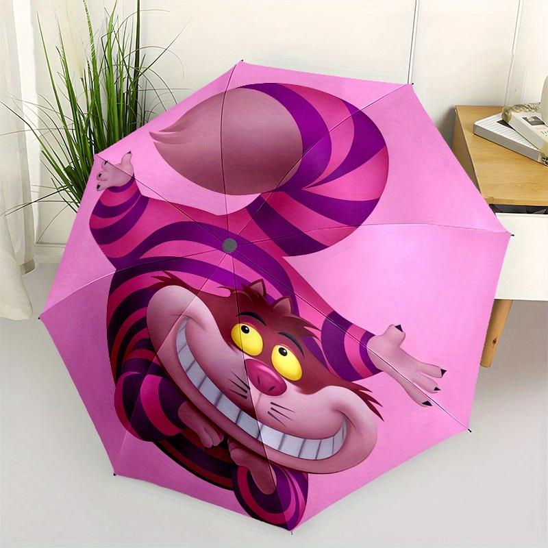 Cheshire Cat, Alice in Wonderland Themed Automatic opening and closing folding umbrella, 8-rib windproof, compact travel design, suitable fo