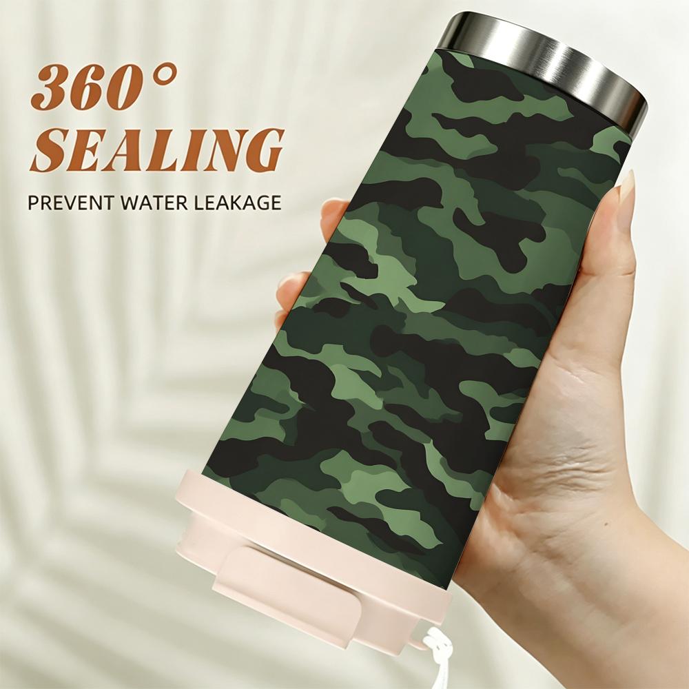 Camouflage Print Stainless Steel Insulated Coffee Tumbler Vacuum Travel Mug,Reusable Leakproof Cup for Outdoor Hiking Sports