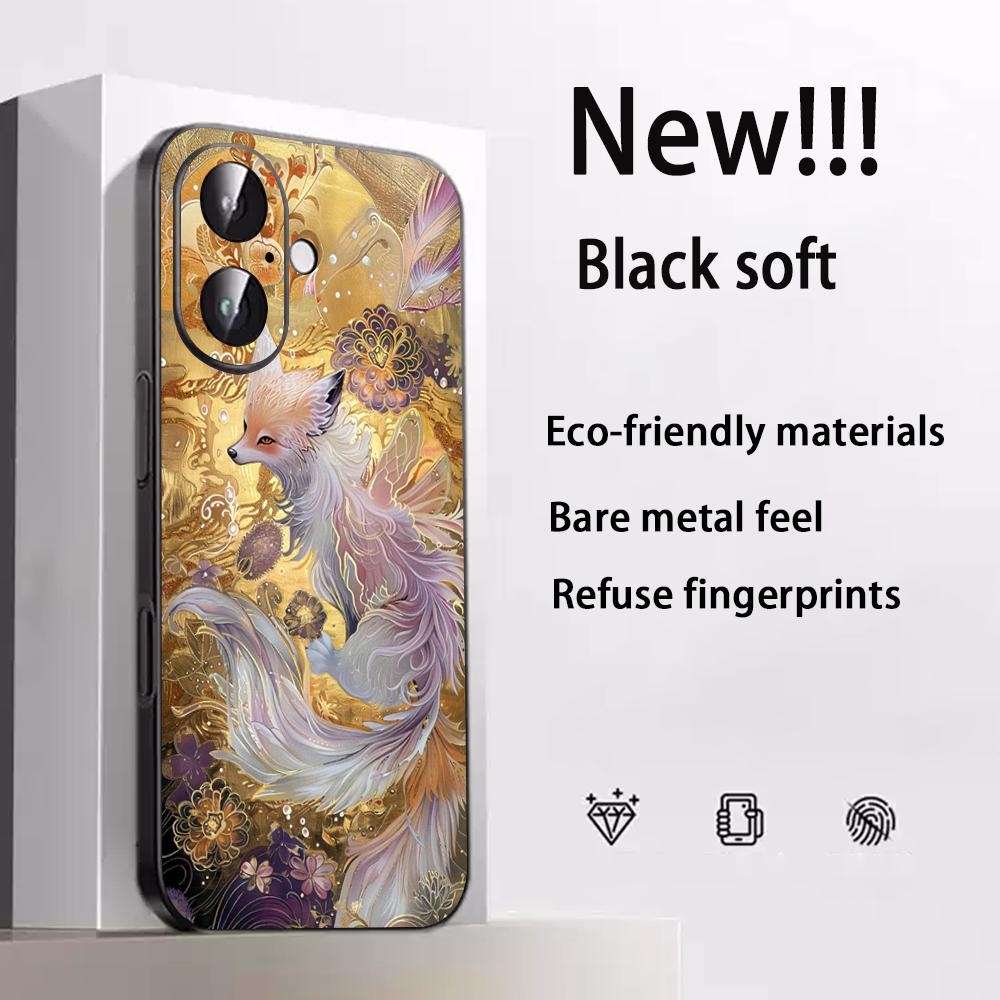 Nine-tailed fox art fashion design Phone Case For iPhone 17 16 e 15 14 13 12 Plus Mini Pro Max Soft black Shockproof Cover