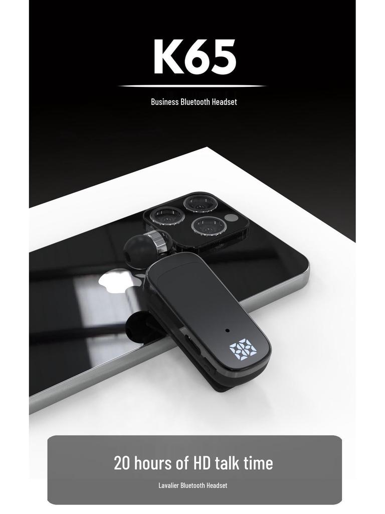 K65 Одноухий Bluetooth-гарнитура-клипса для спорта: Выдвижной, С шумоподавлением, Длительное время ожидания, Вибрация при вызове.