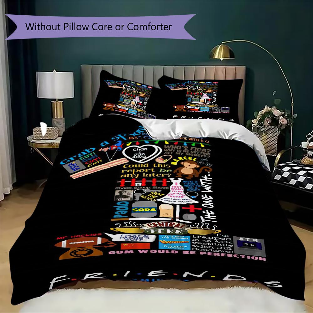 1PC Friends Theme Bedding Quilt Set Quilt Cover Pillowcase Home Decoration Birthday Gift (1 * duvet cover + 2 * pillowcase, without core)A1