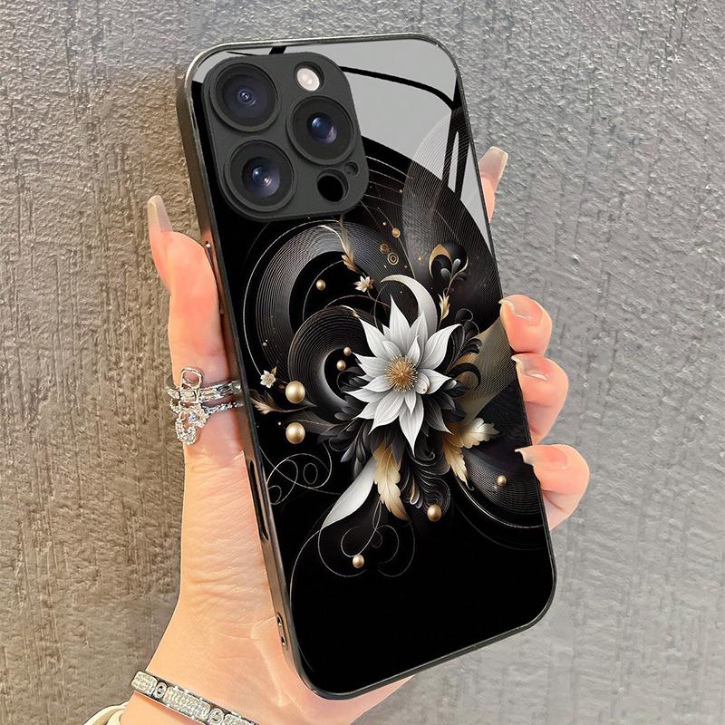Роскошный черный чехол для телефона с узором «Цветок лотоса» из закаленного стекла для Samsung Galaxy S25 S24 S23 Ultra Plus FE