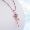 Korean Style 18K Silver Plated Necklace with Rose Quartz, Amethyst, Topaz Gem Key Pendant