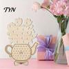 Hand Painted Wood Art Wooden Teapot Shape Flower Holder, Natural Floral Display Stand, DIY Handmade Craft Blank Vase Decor for Artificial Arrangement,