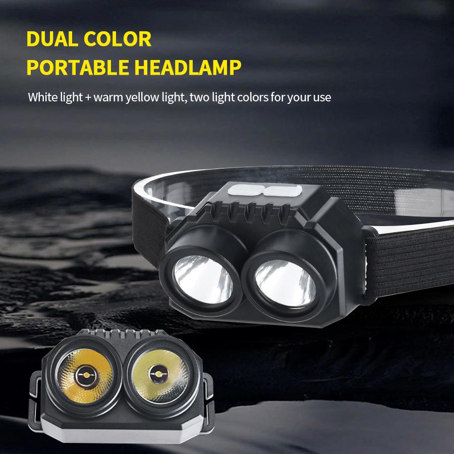 2 COB Yellow Light Dual Light Source Led Headlamp Outdoor Camping Lantern Portable Headlight Head Lamp Usb Head Flashlight Torch