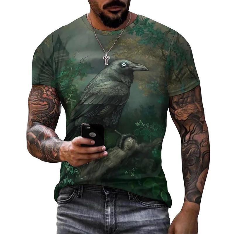 Punk Crow 3D Printed T-Shirt Dark Mighty Raven T Shirt For Men Casual Streetwear Women Tees Casual Birds Graphic Oversized Tops