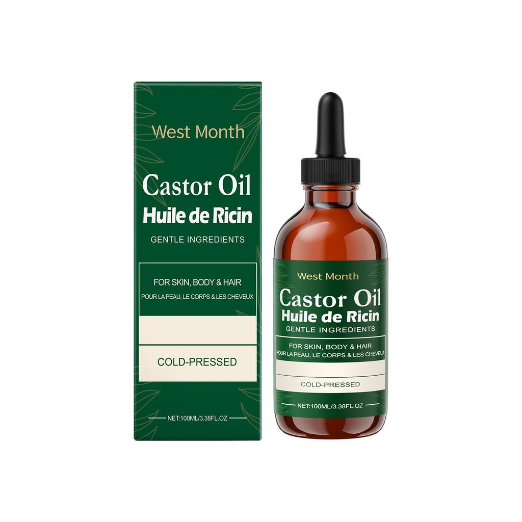 West Month Castor Oil Care Essential Oil Moisturizing & Nourishing Care for Eyelashes, Eyebrows, Hair, and Skin Suitable for Whole Body Use 100ml