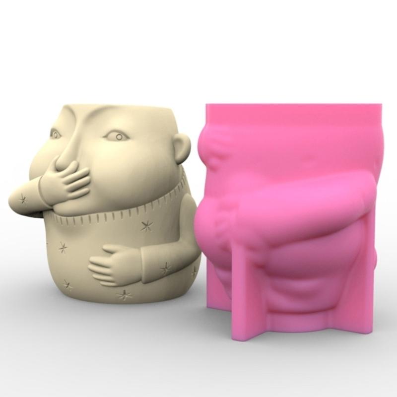 Cute Funny Boy Flower Silicone Molds Pen Holder Epoxy Resin Mold Succulent Planter Making Tool for Crafts