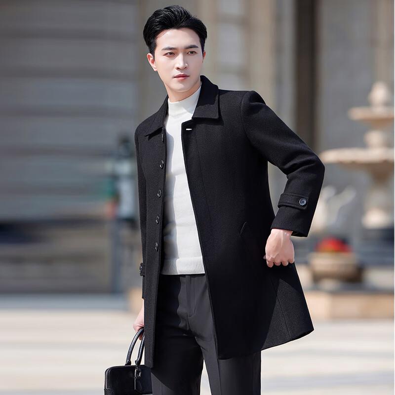 Trolman Men's Black Wool Blend Overcoat