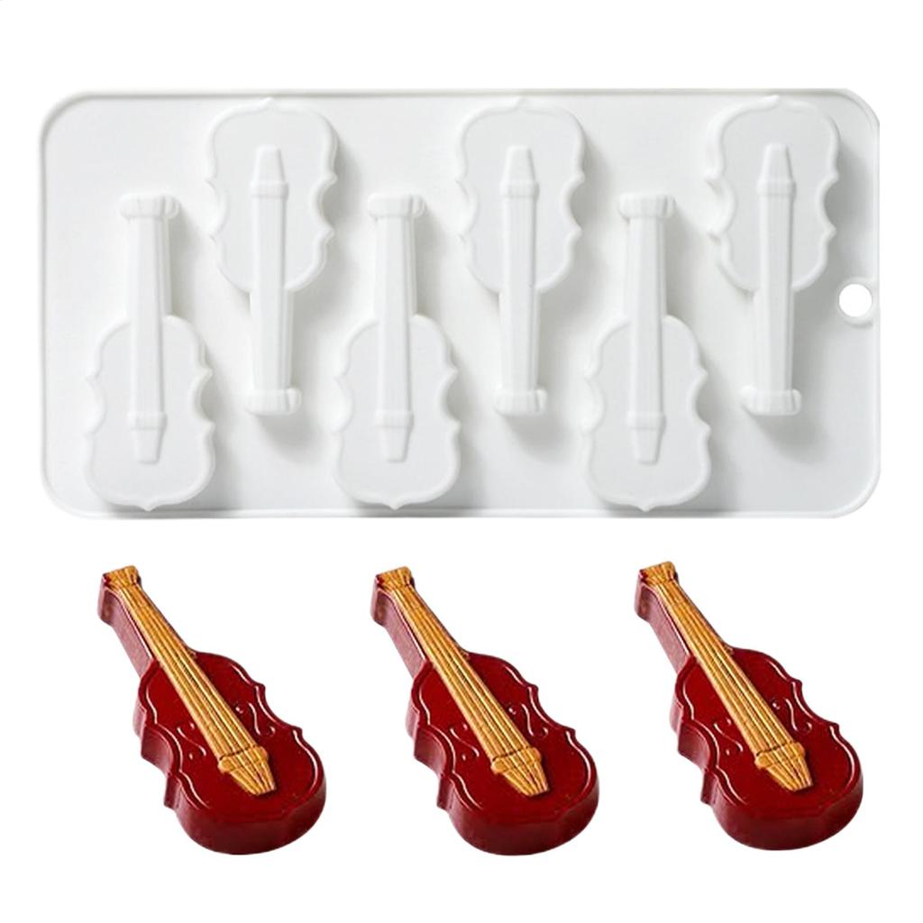 Baking Molds Silicone Shapes 6 Cavity Silicone Violin Shaped Mold Violin Guitar Cake Decor For Soap Chocolate Epoxy Crafting