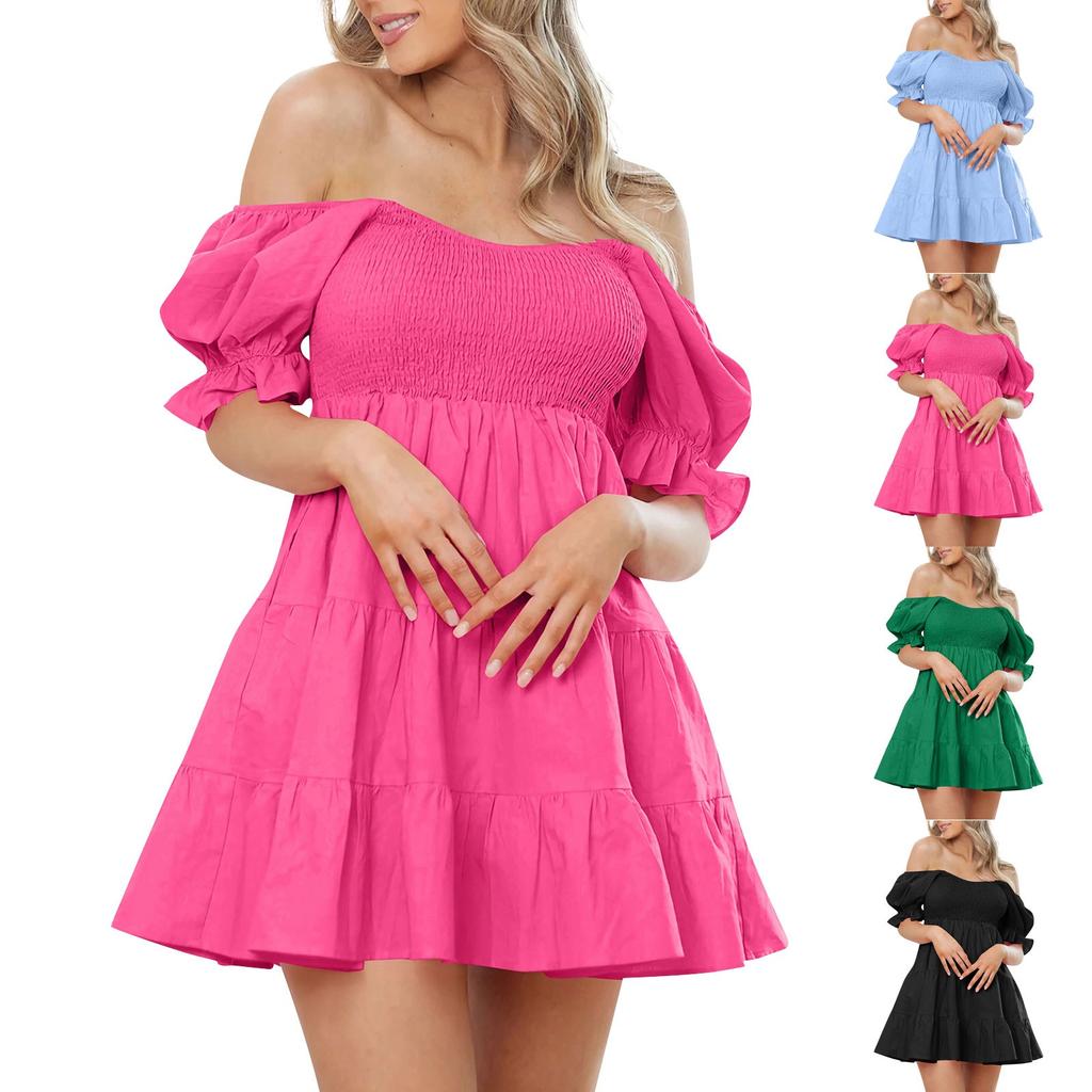Women's Sexy Ruffled Cake Skirt Slim Fit Temperament Short Dress Summer Dress Short Sleeve Sundress