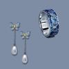 New French Retro Palace Girl Ring Gradient Color Enamel Butterfly Pearl Earrings