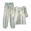 Женские летние топы с короткими рукавами и принтом, эластичная талия, брюки из девяти предметов, комплект из двух предметов
