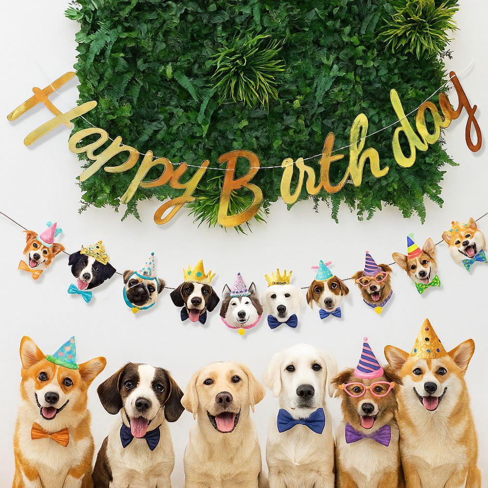 Cute Animal Happy Birthday Banner Paper Cat Garland Creative Pet Theme Banner Kids Theme Party